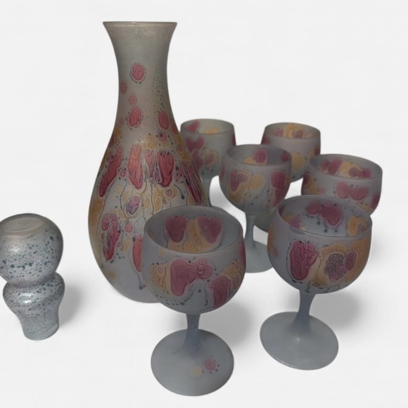Other - Revuen Hebron Multicolor Frosted Decanter, Stopper, and 6 glasses